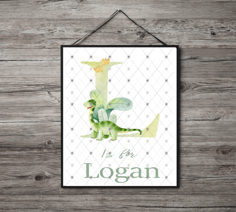 Dinosaur Initial Name Print, Letter L Custom Print, Letter L